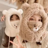 Winter cute little bear scarf, hat, warm all-in-one hat, student lamb wool Korean version girls' hat, mask, cycling wool hat Item Picture